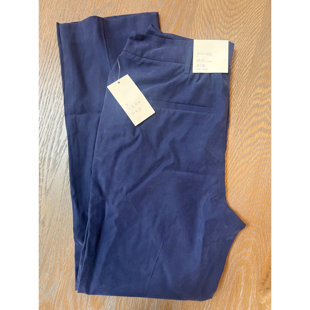A New Day Womens Navy Blue High Rise Straight Leg Trousers Size 6 Regular NEW